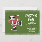 Cute Ice Skating Koe Green Kerstparty Kaart (Voorkant)
