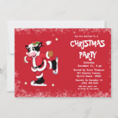 Cute Ice Skating Koe Red Kerstparty Kaart (Voorkant)