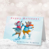 Cute Ice Skating Mice Waterverf Holiday Kaart