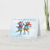 Cute Ice Skating Mice Waterverf Holiday Kaart (Voorkant)