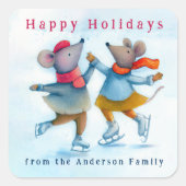 Cute Ice Skating Mice Waterverf Holiday Sticker (Voorkant)