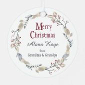 Cute Ice Skating Penguin in Winter Wreate Metalen Ornament (Achterkant)