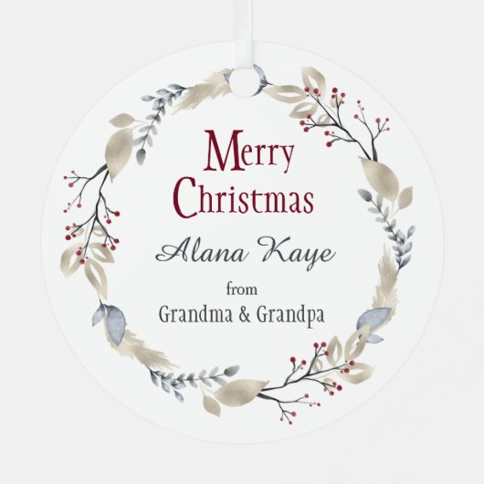 Cute Ice Skating Penguin in Winter Wreate Metalen Ornament (Achterkant)