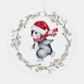 Cute Ice Skating Penguin in Winter Wreate Metalen Ornament (Voorkant)