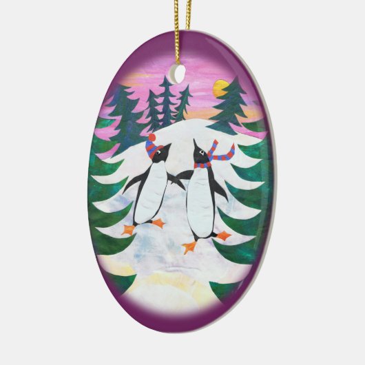 Cute Ice-Skating Penguins Fun Ornament (Links)