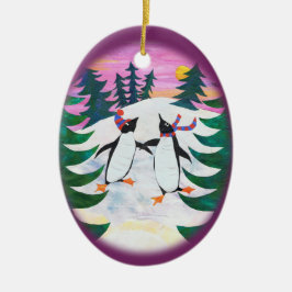 Cute Ice-Skating Penguins Fun Ornament