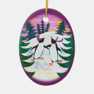Cute Ice-Skating Penguins Fun Ornament