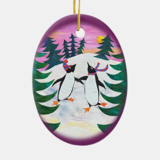 Cute Ice-Skating Penguins Fun Ornament (Achterkant)