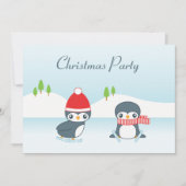 Cute Ice Skating Penguins kerstparty Kaart (Voorkant)