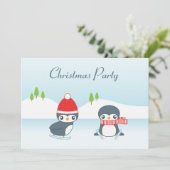 Cute Ice Skating Penguins kerstparty Kaart (Staand voorkant)