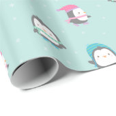 Cute Ice Skating Penguins kerstpatroon Cadeaupapier (Rol Hoek)