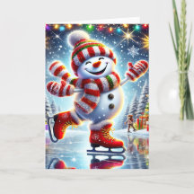 Cute Ice Skating Snowman Christmas