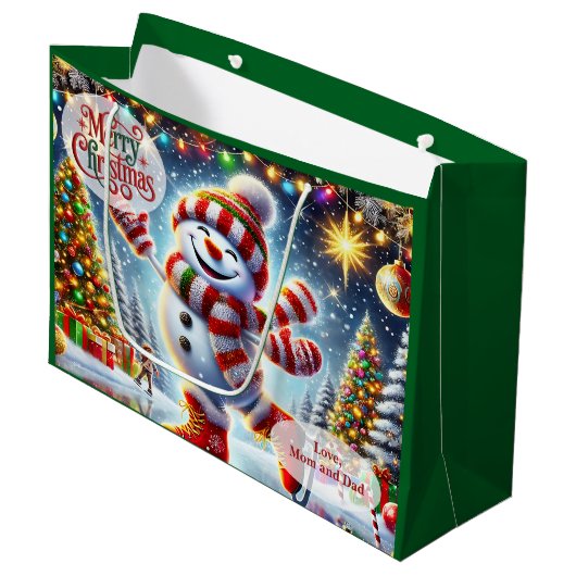 Cute Ice Skating Snowman Christmas Groot Cadeauzakje (Voorkant Gekanteld)