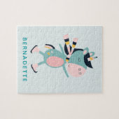 Cute Ice Skating Unicorn Blauwgroen Roze Aangepast Legpuzzel (Horizontaal)