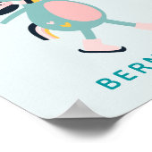 Cute Ice Skating Unicorn Blauwgroen Roze Aangepast Poster (Hoek)