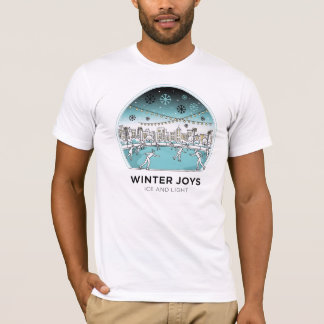 Cute Ice Skating Winter Village Scene Snowy Lights T-shirt