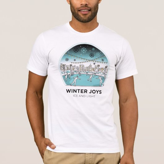 Cute Ice Skating Winter Village Scene Snowy Lights T-shirt (Voorkant)