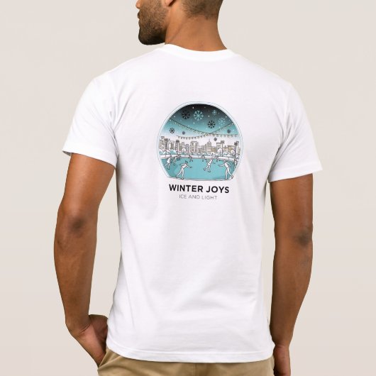 Cute Ice Skating Winter Village Scene Snowy Lights T-shirt (Achterkant)
