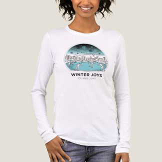 Cute Ice Skating Winter Village Scene Snowy Lights Tri-Blend Shirt