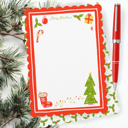 Cute Icons Scalloped CUSTOM Christmas Stationery Feestdagenkaart
