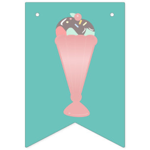 Cute ijs-sundae roze pastelkleurige sprinkels vlaggetjes