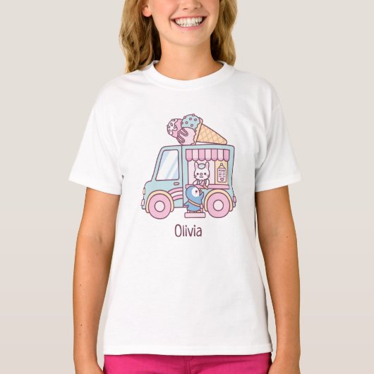 Cute Ijsauto Konijn En Pinguïn T-Shirt (Voorkant)