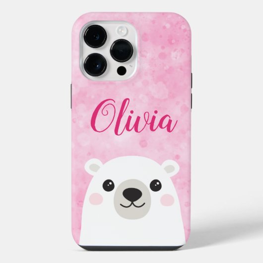 Cute ijsbeer aangepaste naam roze iPhone hoesje (Achterkant)