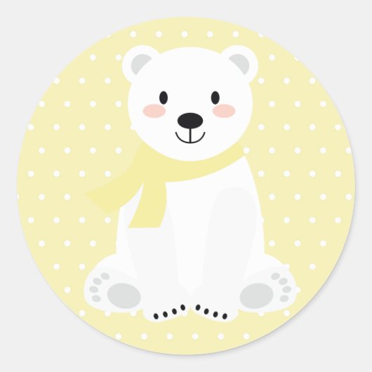 Cute Ijsbeer Baby Shower Geel Ronde Sticker (Voorkant)