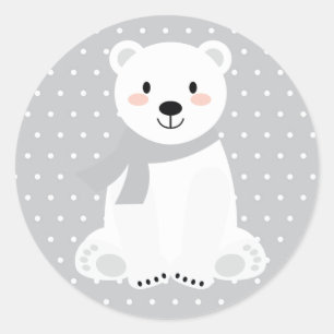 Cute Ijsbeer Baby Shower Grijs Ronde Sticker