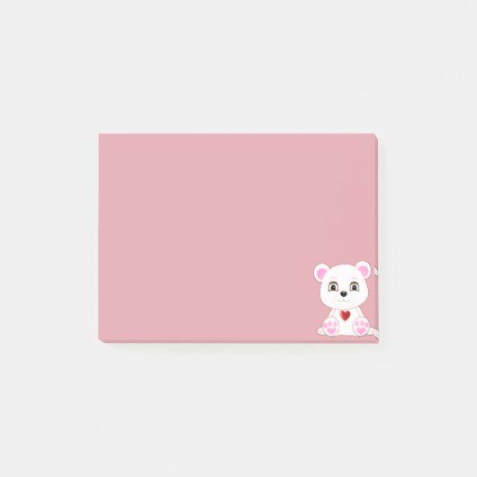 Cute ijsbeer cartoon op roze goud post-it® notes (Voorkant)