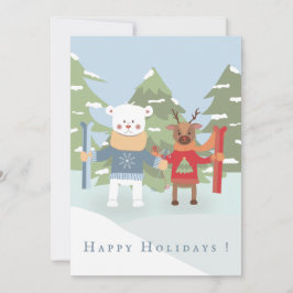 Cute Ijsbeer en Rendier Plat Kerstkaart