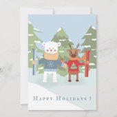 Cute Ijsbeer en Rendier Platte Kerstkaart (Voorkant)