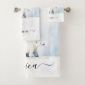 Cute ijsbeer script naam bad handdoek (Insitu)
