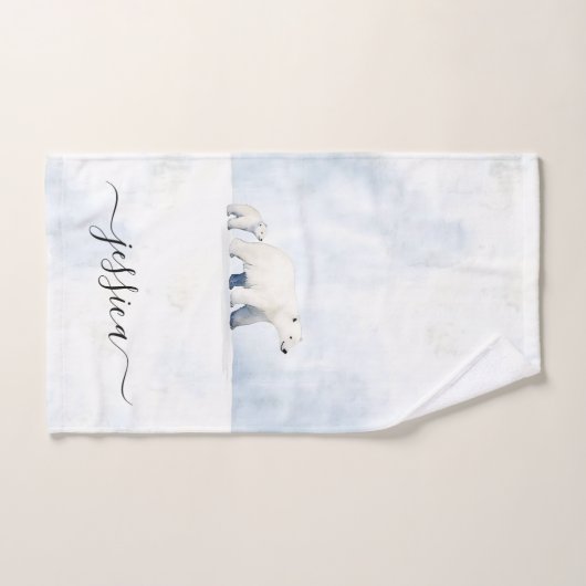 Cute ijsbeer script naam bad handdoek (Handdoek)