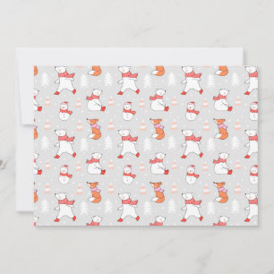 Cute Ijsbeer Vos Sneeuwman Patroon Feestdagenkaart