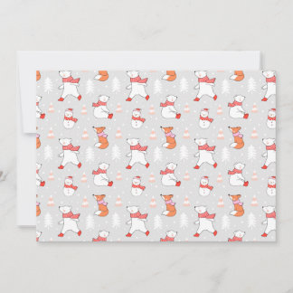 Cute Ijsbeer Vos Sneeuwman Patroon Feestdagenkaart