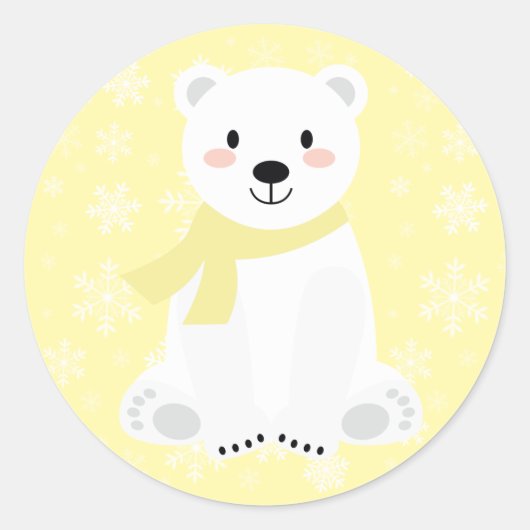 Cute Ijsbeer Winter Sneeuwvlok Geel Ronde Sticker (Voorkant)