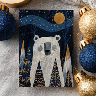 Cute IJsbeer Winterlandschap Nordic Kerstmis Briefkaart