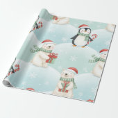 Cute Ijsberen & Pinguïns Kerstpatroon Cadeaupapier (Uitgerold)