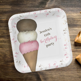 Cute Ijsje Verjaardagsfeest Dessert Thema Papieren Bordje