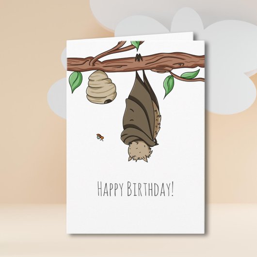 Cute Illustrated Bat Slapling Happy Birthday Kaart
