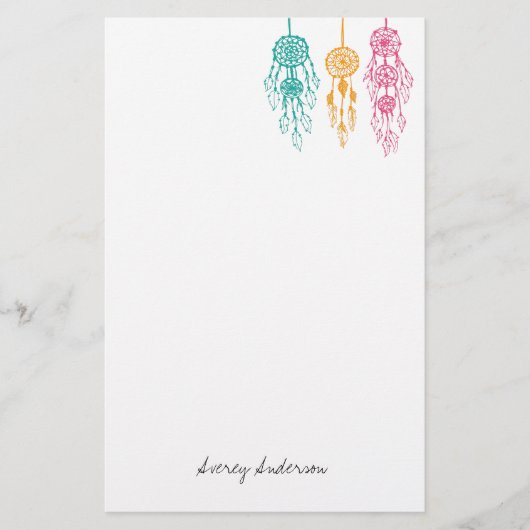 Cute Illustrated Bohemian Dreamweaver Monogram Briefpapier (Voorkant)