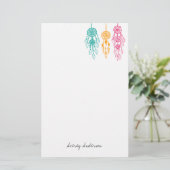 Cute Illustrated Bohemian Dreamweaver Monogram Briefpapier (Staand voorkant)