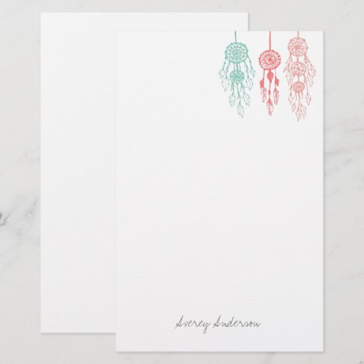 Cute Illustrated Bohemian Dreamweaver Monogram Briefpapier (Voorkant / Achterkant)