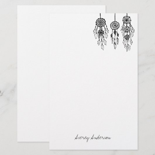 Cute Illustrated Bohemian Dreamweaver Monogram Briefpapier (Voorkant / Achterkant)