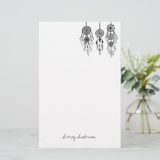 Cute Illustrated Bohemian Dreamweaver Monogram Briefpapier (Staand voorkant)