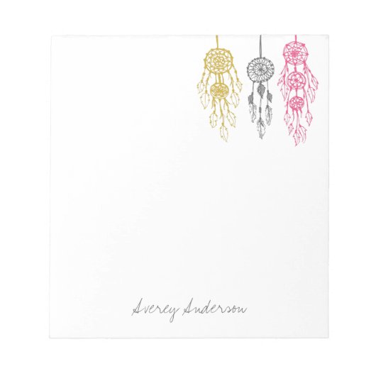 Cute Illustrated Bohemian Dreamweaver Monogram Notitieblok (Voorkant)