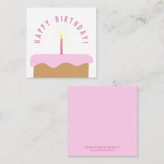 Cute Illustrated Cake Birthday Kaart | Roze/wit Notitiekaartje
