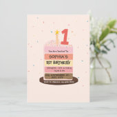 Cute illustrated cake sweet one 1st Birthday Party Kaart (Staand voorkant)