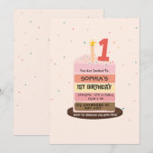 Cute illustrated cake sweet one 1st Birthday Party Kaart (Voorkant / Achterkant)